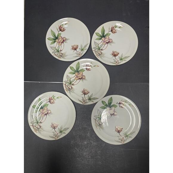 Meito China White China Woodrose Dinner Plates Set Of 5 Japan Floral Pattern - Picture 1 of 9